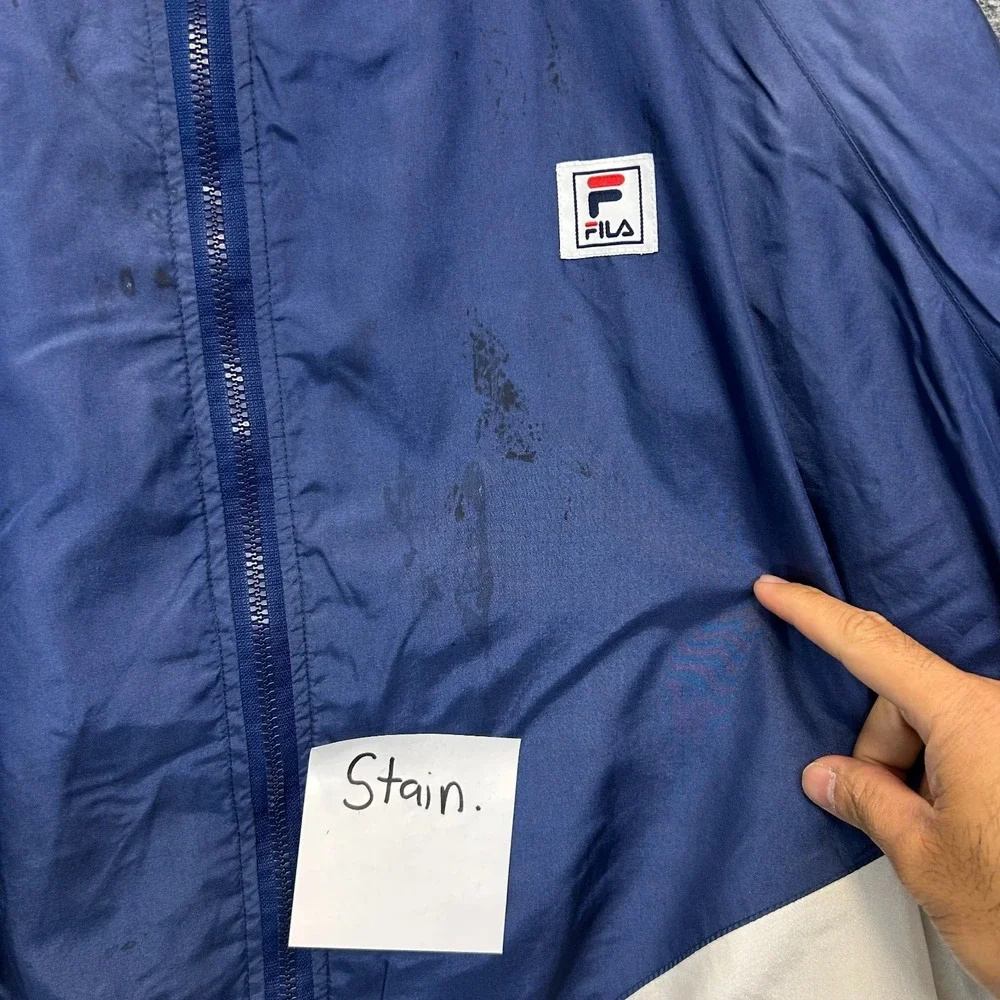 Vintage Fila Windbreaker Jacket Men's Navy White Full Zip USA Made Size Large